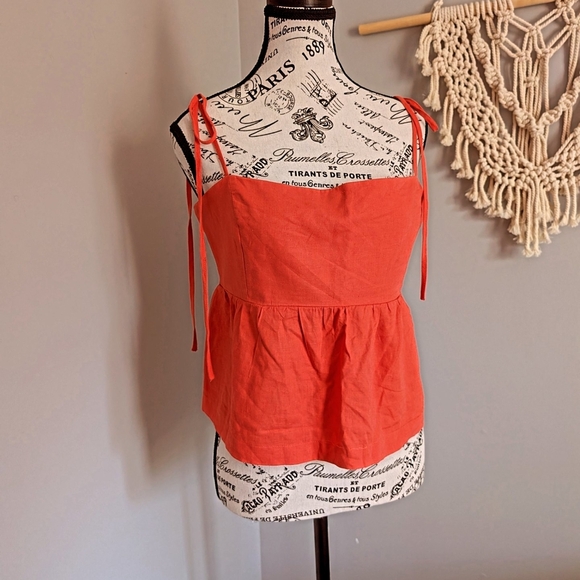 Dynamite Coral Top with Adjustable Ties Linen Blend Large - Picture 3 of 9